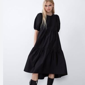 Zara Black Tiered Midi Dress